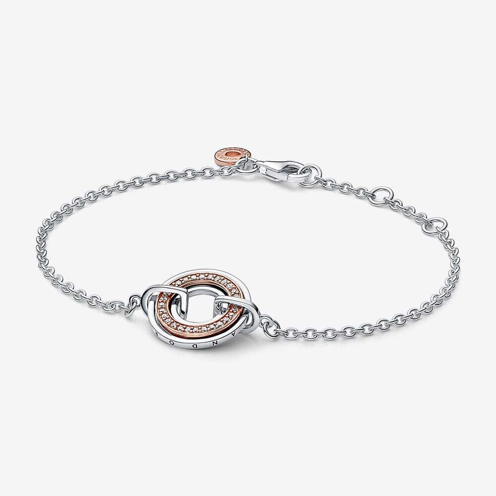 Bracelet Pandora Signature, argent 2 tons (blanc/rose), zircons - 582741C01-18 - Pandora