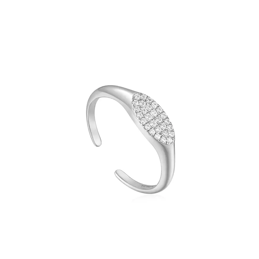 Bague ajustable argent rhodié, zircons