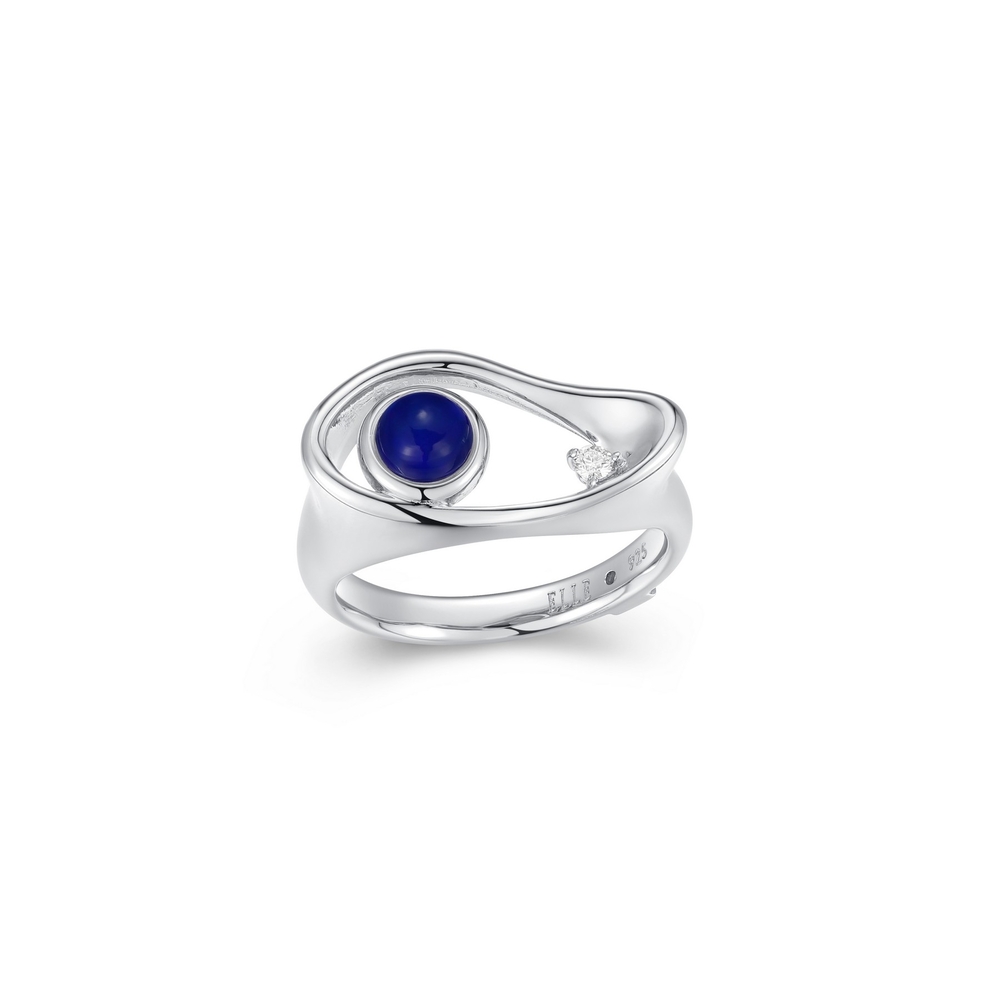 Bague argent rhodié, opale bleue, zircon