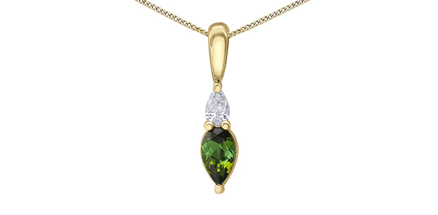 Yellow gold pendant, green tourmaline and 5-point diamond