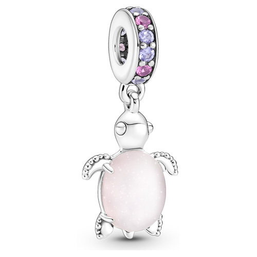 Bille tortue de mer rose en verre de murano et cristaux, argent - 798939C02 - Pandora