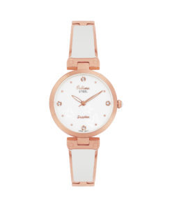 Montre acier 2 tons (rose/blanc), verre saphir, fond blanc - ME3311-5 - Orlean