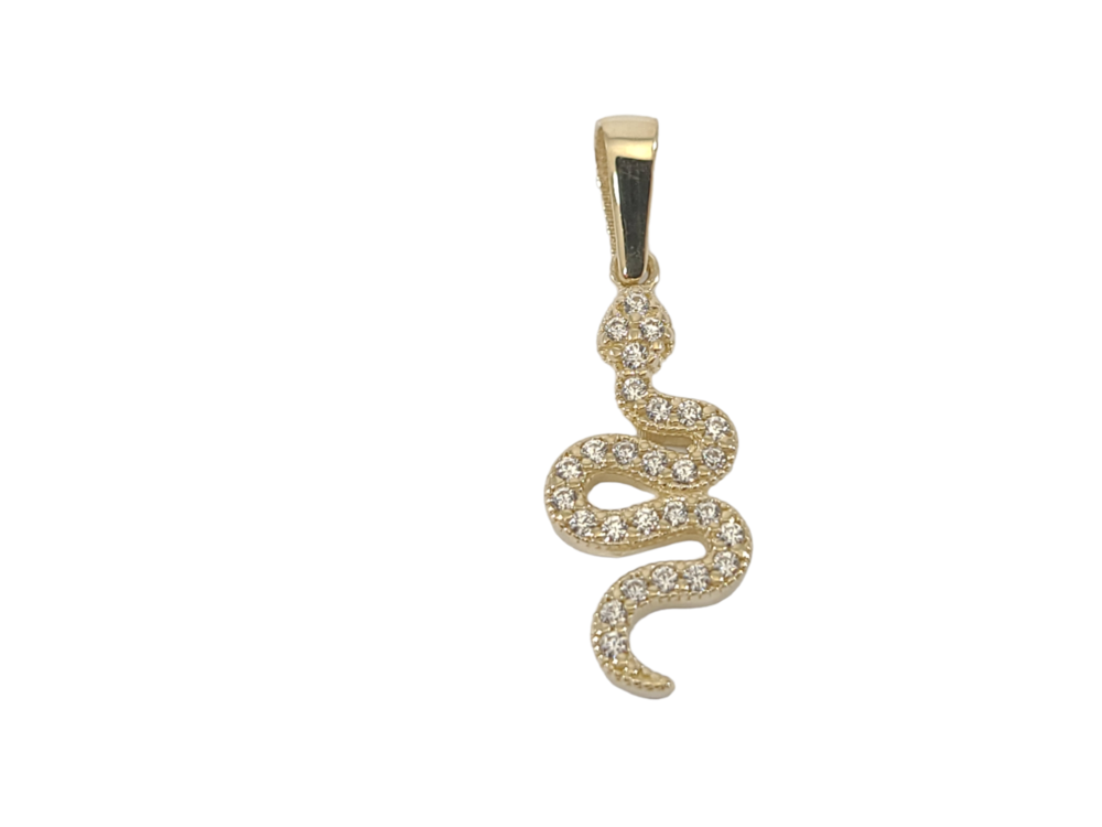 Pendentif serpent, or jaune 10 carats, zircons incolores - PDE46-4900-J - Exclusivités