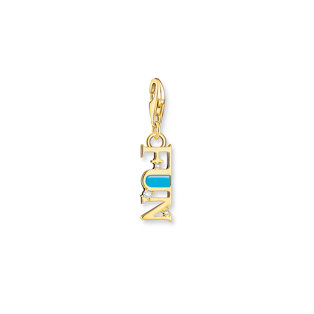 Charm fun, argent doré, émail turquoise, zircons