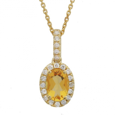 Yellow gold pendant with a 39-point citrine and a total of 10 points of diamonds