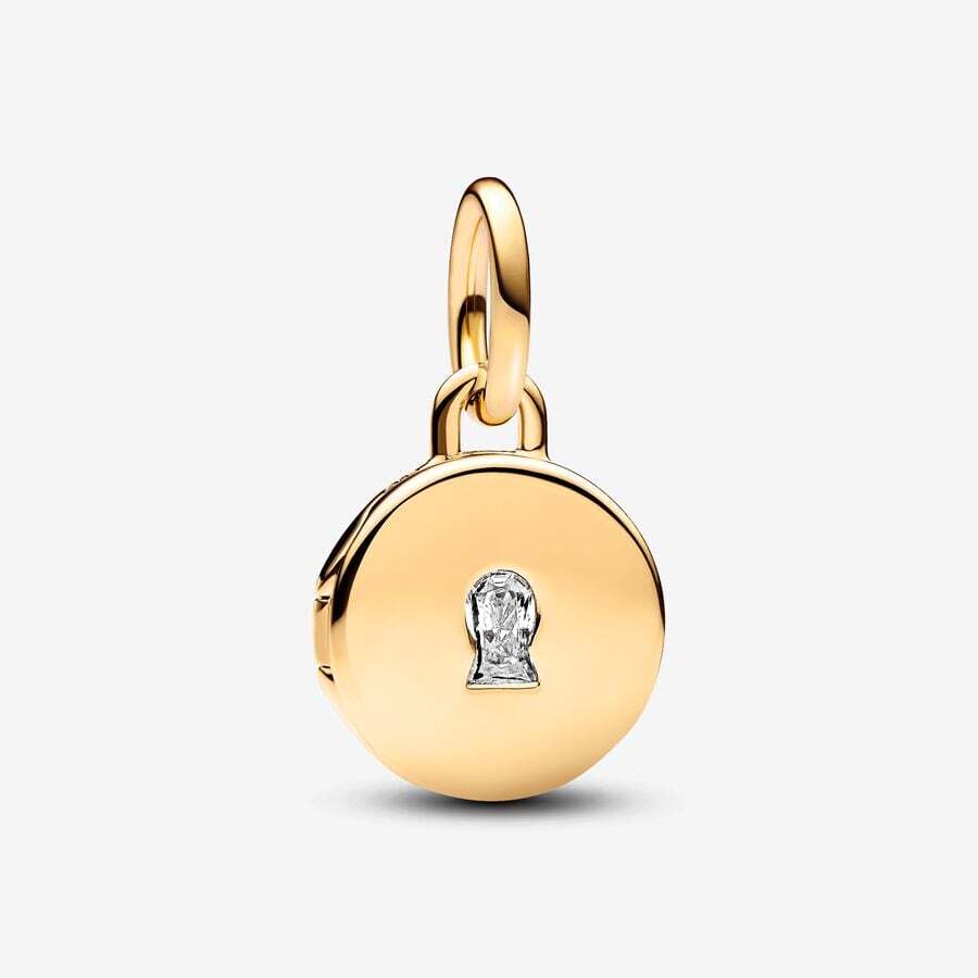 Openable locket charm, engravable, Pandora Shine, with cubic zirconium