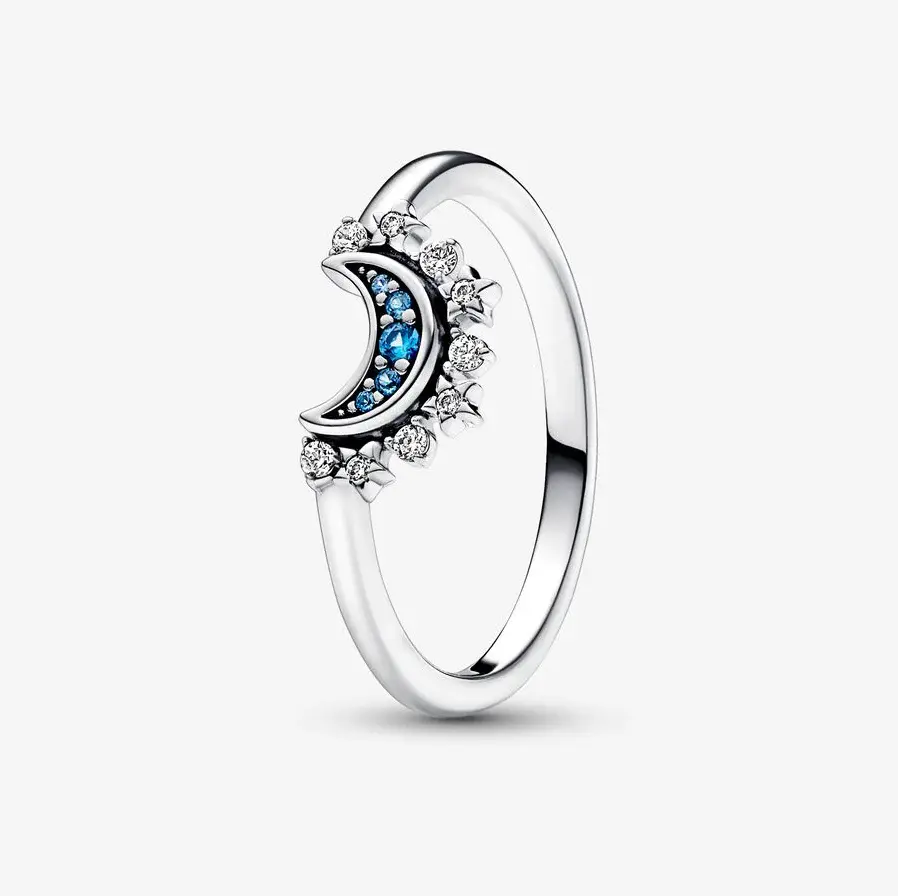 Bague lune scintillante, argent, zircons, cristaux bleus - 192675C01-60 - Pandora