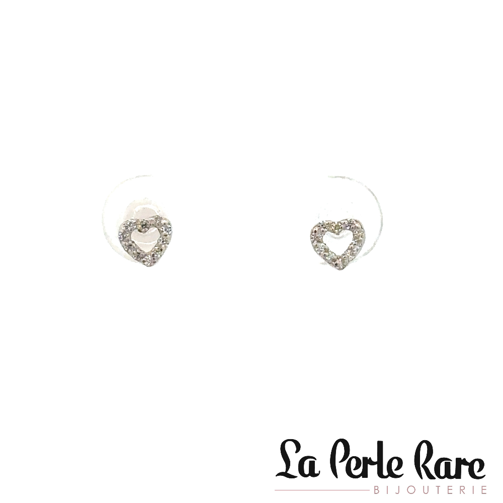 Stud Heart Earrings, 10K White Gold, Clear Zircons - 11253-5B - Exclusivity