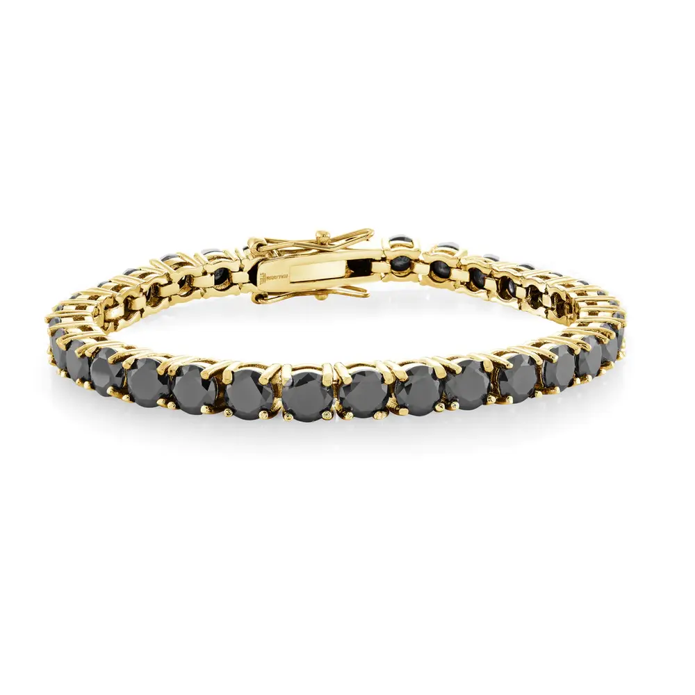 Gold-plated stainless steel tennis bracelet with black zircons, 5 mm wide - SMB551 - Italgem Steel