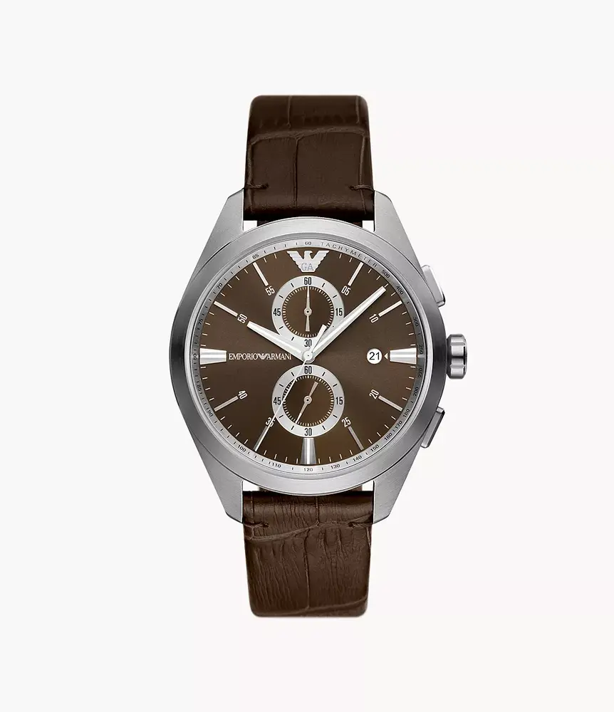 Brown leather watch, steel, brown dial - AR11482 - Emporio Armani