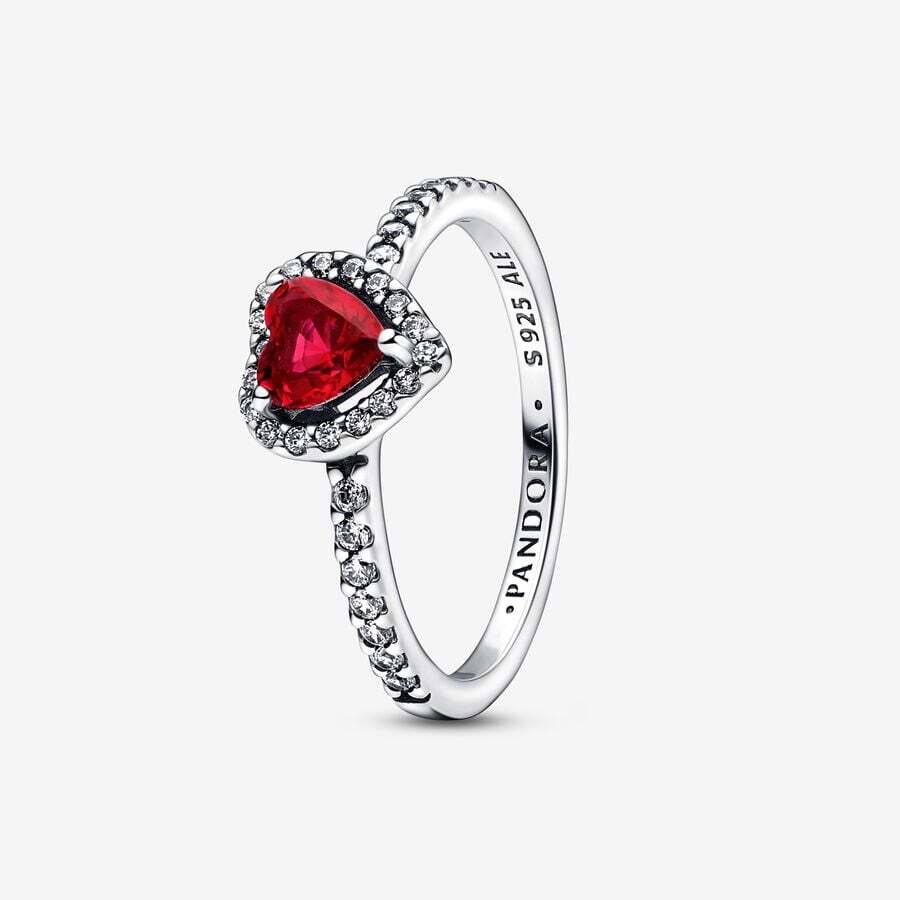 Bague coeur rouge scintillant, cristaux rouges, zircons, argent. - 198421C02-56 - Pandora