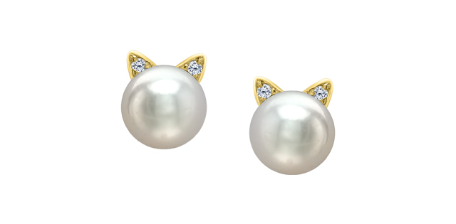 Boucles d'oreilles fixes or jaune 10 carats, perles, 1 point de diamants total - DD8232YPEA - Corona