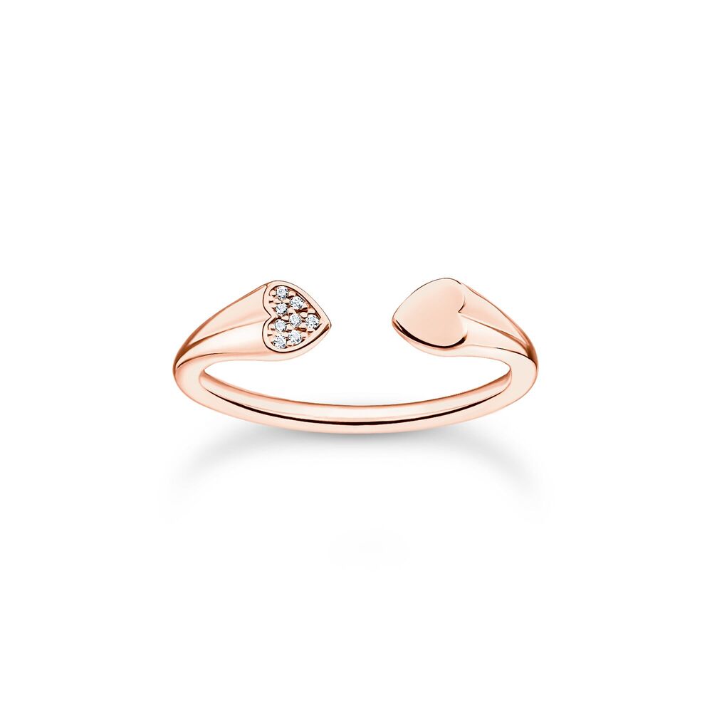 Bague ouverte coeurs argent rosé, zircons blancs