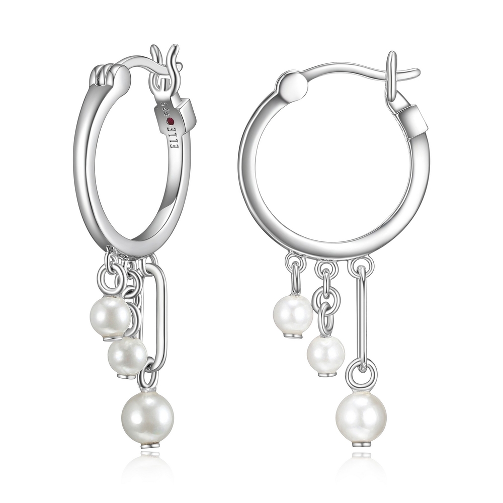 Silver pendant hoop earrings