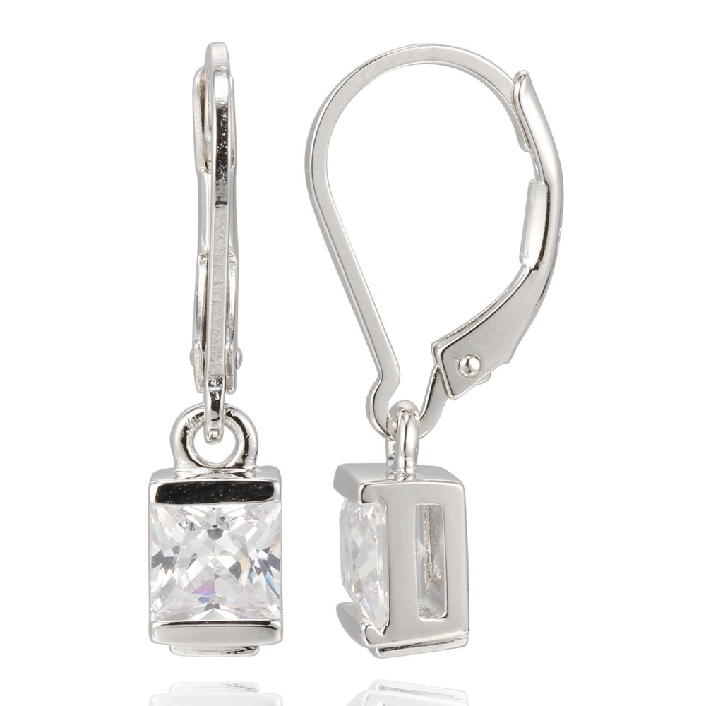 Silver and cz dangling hook earrings