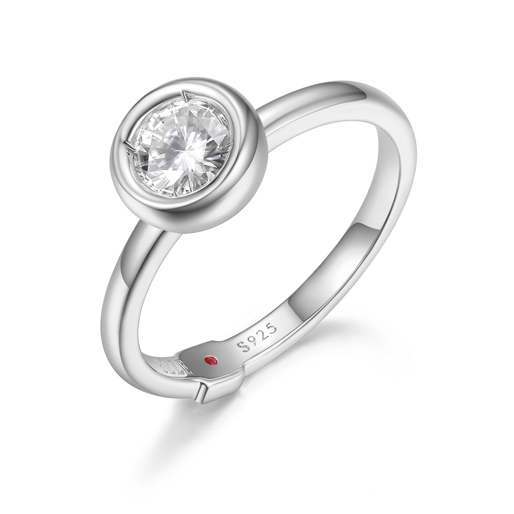 Bague solitaire, argent rhodié, zircon