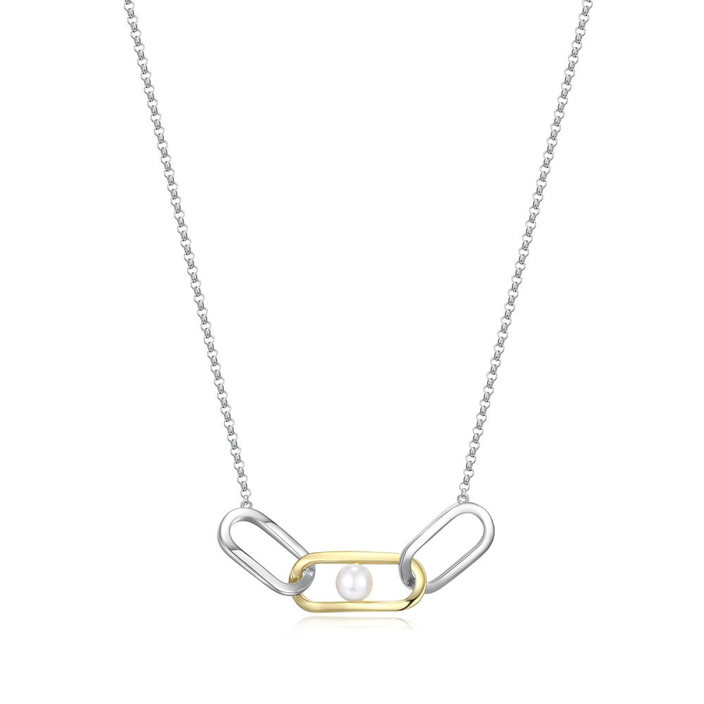 Collier argent 2 tons (blanc/jaune), perle