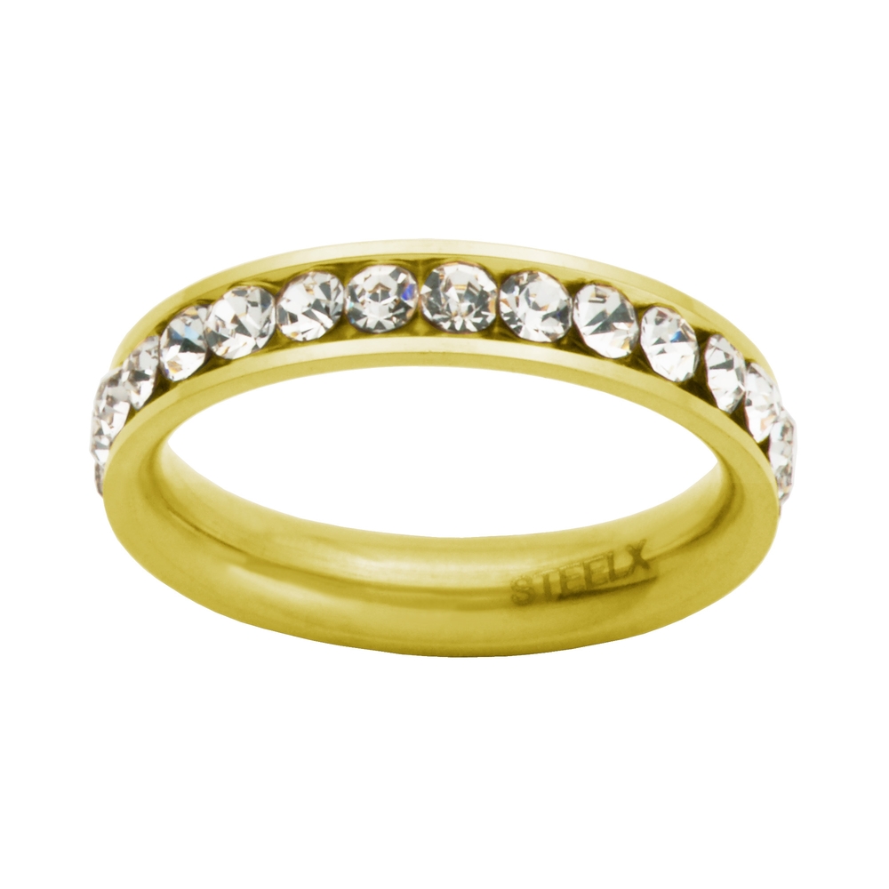 Golden steel eternity wedding ring with zirconia