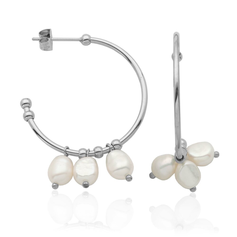 6.5 - 8 mm steel hoop earrings with pearls - T2XD010100 - Steelx