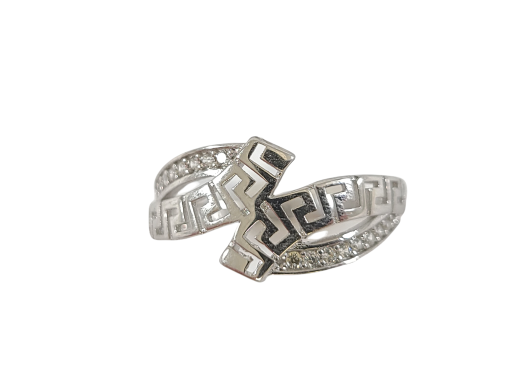 Bague de style Versace, or blanc 10 carats, zircons incolores - RDB38-5048B - Exclusivités