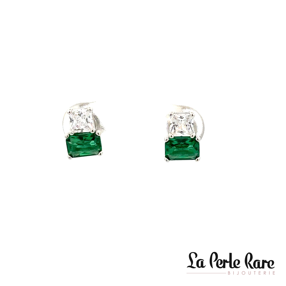 Silver stud earrings, green/white zirconium - FLG06 - Brosway Italia