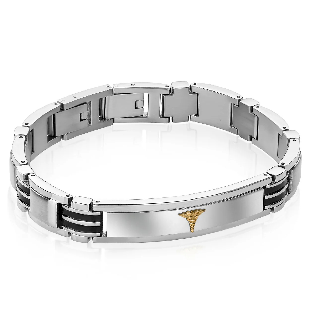 Bracelet médical, acier inoxydable 3 tons (blanc/noir/jaune) - SMAB39 - Italgem Steel