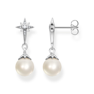 Silver dang earrings with pearls and zirconium