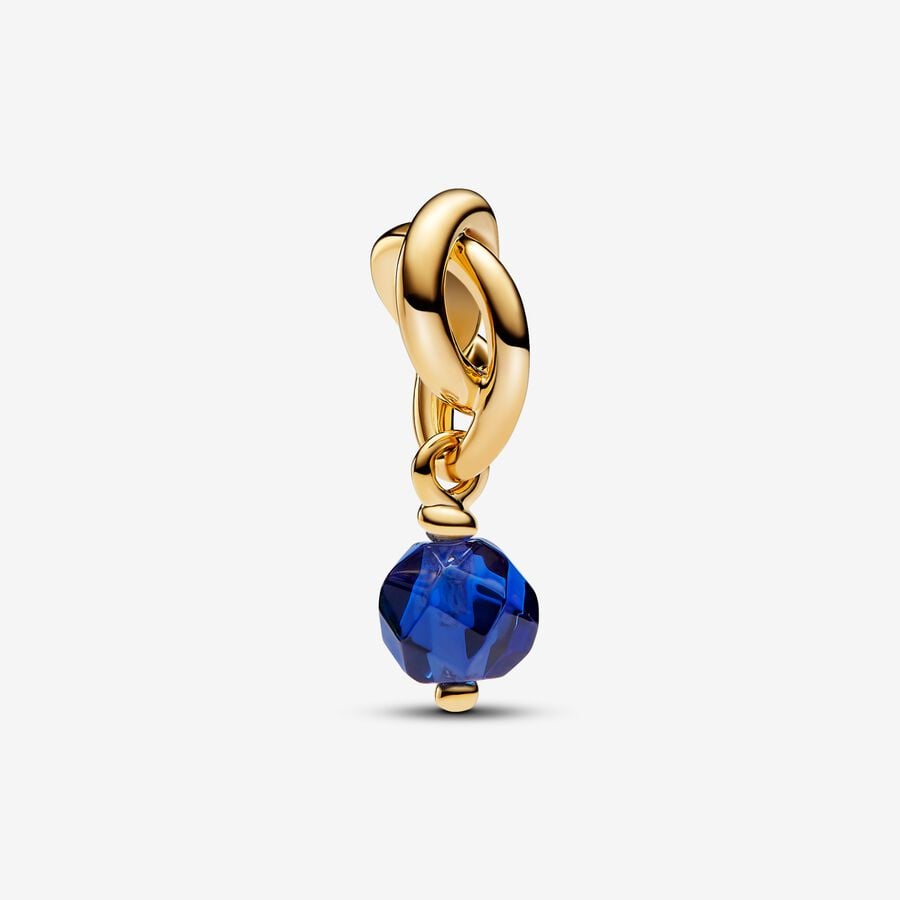 Eternal Circle charm in unique metal plated with 14k gold with blue synthetic crystal - 763462C09 - Pandora