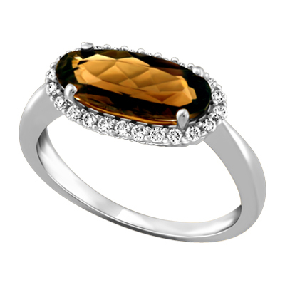 White gold ring with smoky quartz and a total of 18 diamond points - JVJ2128SQZ-B - Beverly Hills