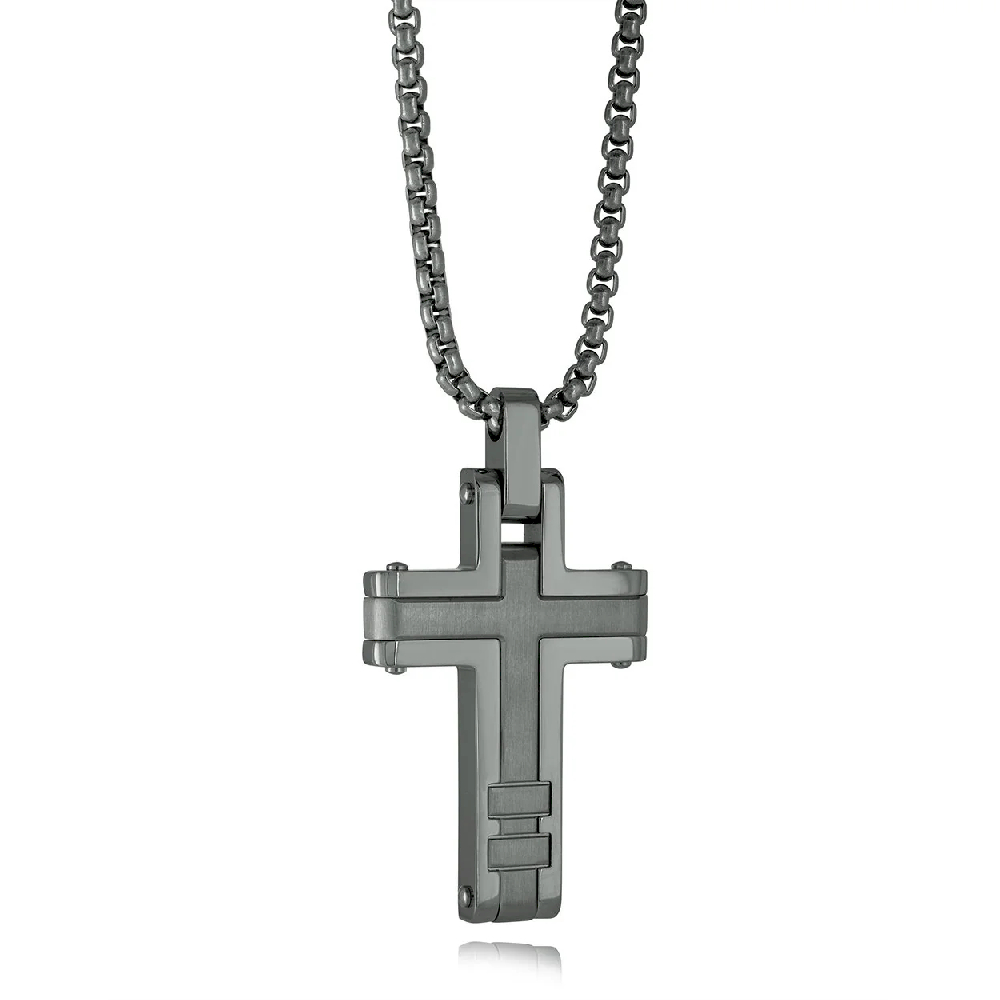 Black Stainless Steel Cross Pendant - SC195 - Italgem Steel