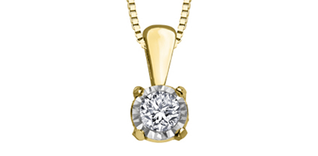 Pendentif solitaire, or jaune 10 carats, diamant de 3 points - 20104 - Corona