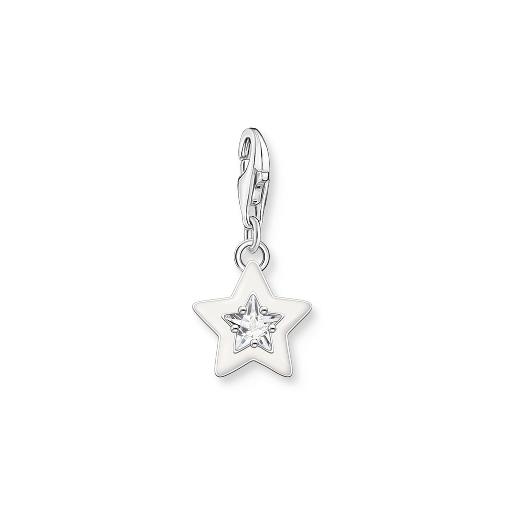 Charm étoile, argent, émail blanc, zircon