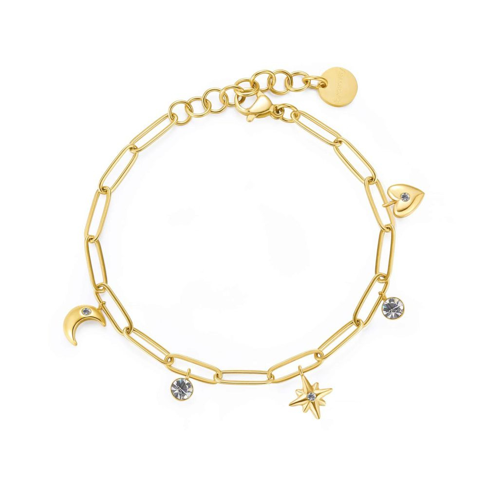 Bracelet coeur, lune et étoile, acier inoxydable doré, cristaux - BAH50 - Brosway Italia