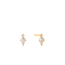 Gold-plated stud earrings with cubic zirconia - E026-02G - Ania Haie