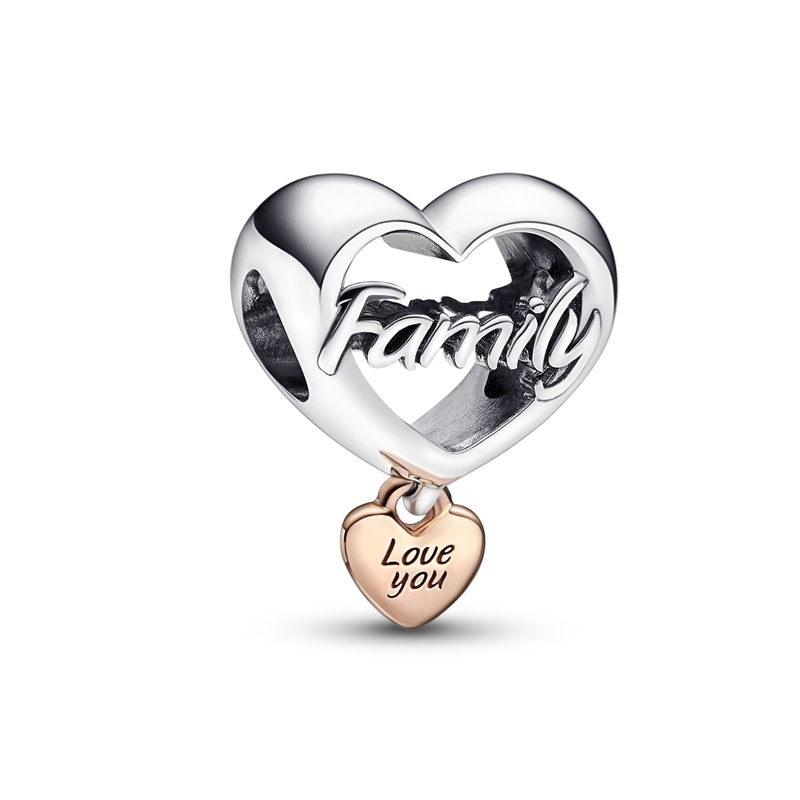 Bille coeur amour pour sa famille, argent, pandora rose