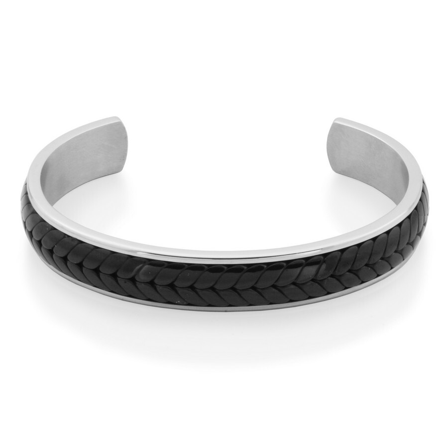 2-tone steel and black leather open bracelet - T1XD650165 - Steelx