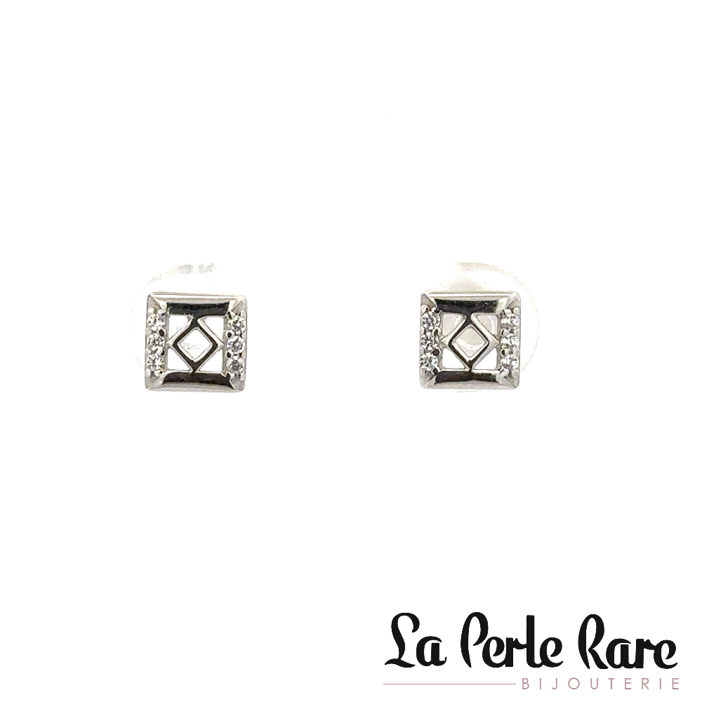 10K White Gold Square Stud Earrings, Clear Zircons - EMDD01-1860-B - Exclusivity