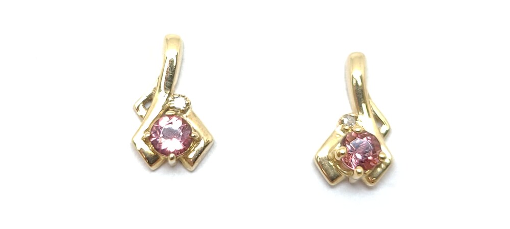 Yellow gold, rose tourmaline, and tot of 1 dia pt earrings - DX578YPT - Corona