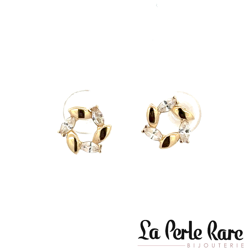 10K Yellow Gold Stud Earrings, Clear Zircons - EZG-618-J - Exclusivity