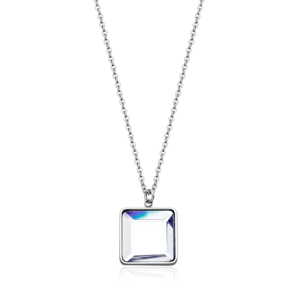 Pendentif carré acier, zircon - T3XF310118 - Steelx