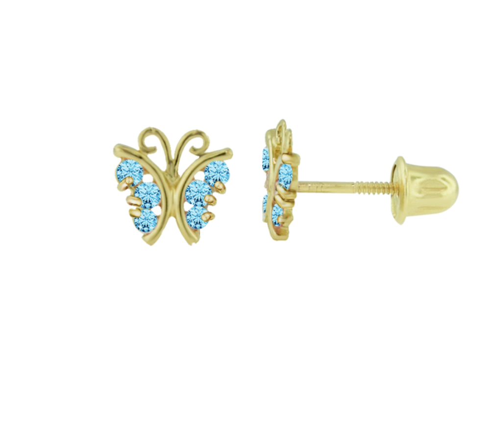 Bo fixes papillons or jaune, zircons turquoise