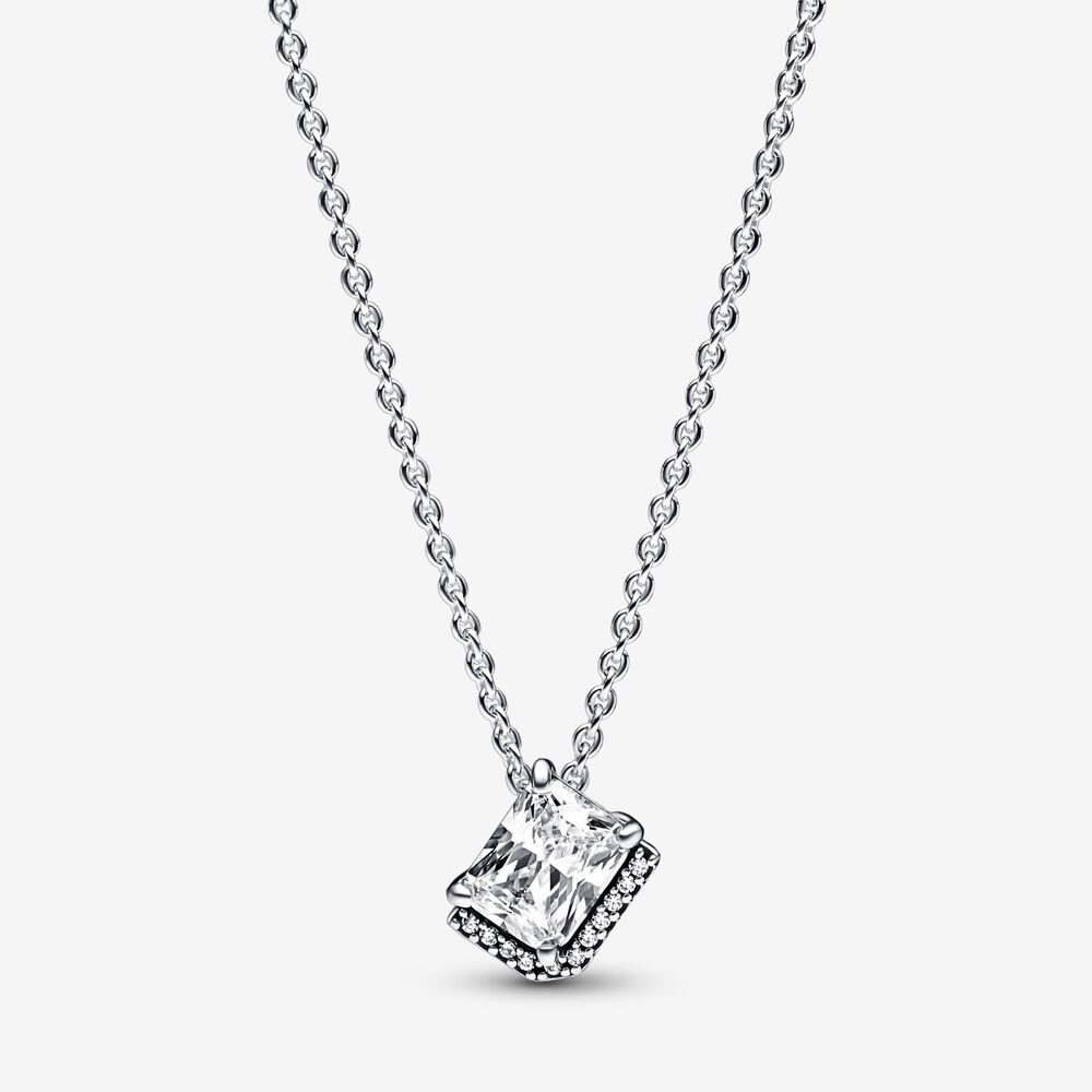 Collier halo scintillant rectangulaire, argent, zircons - 392388C01 - Pandora