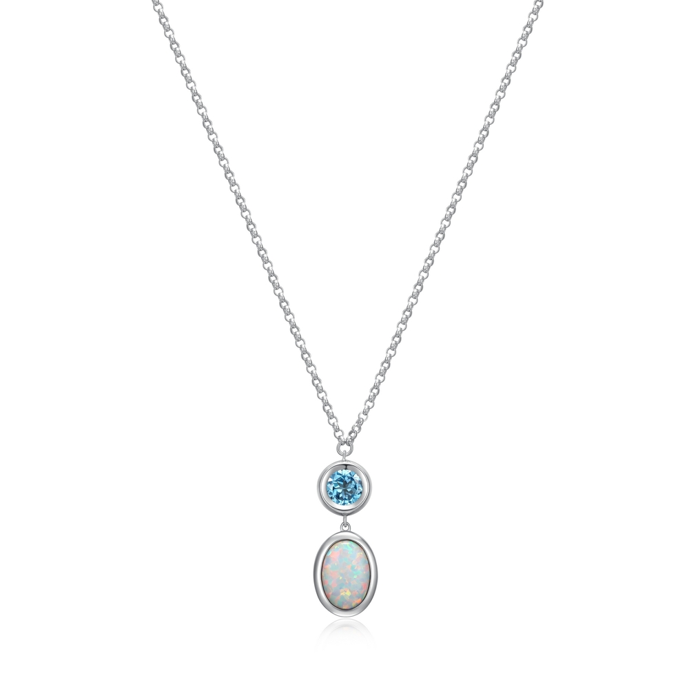 Collier argent rhodié, topaze bleue, opale bleue synthétique - R0LBU13946 - Elle