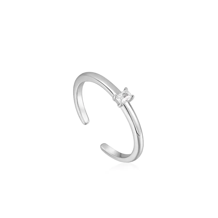 Bague ajustable argent rhodié, zircon