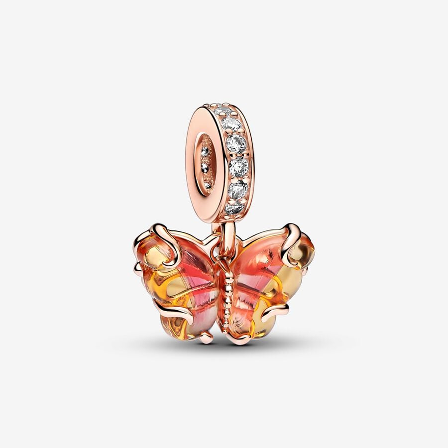 Butterfly charm, unique metal plated with 14-karat gold, Murano glass, cubic zirconia - 782698C01 - Pandora