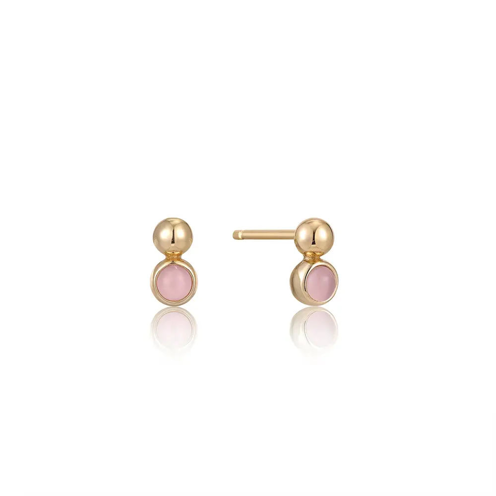 Gold-plated silver stud earrings with rose quartz - E045-01G-RQ - Ania Haie