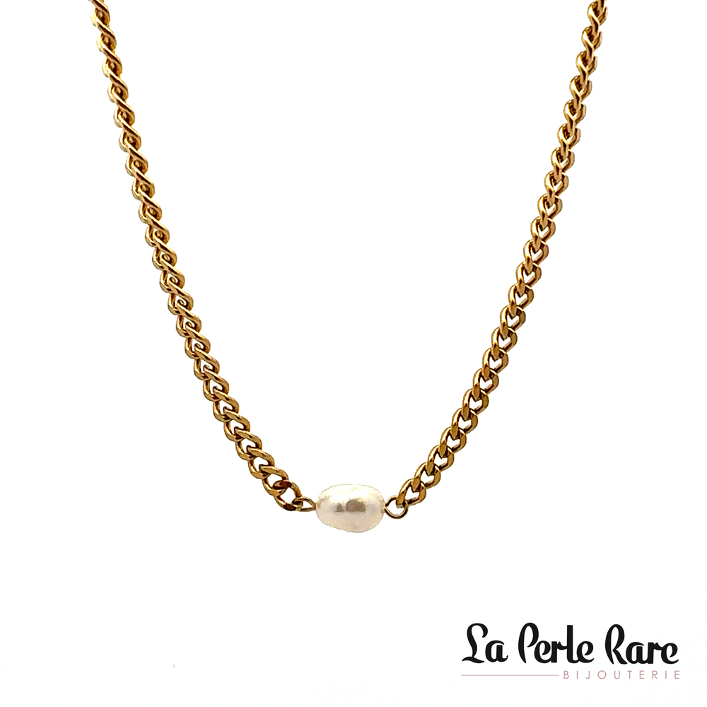 Collier acier doré, perle d'eau douce - JULIETTE - Marine Minelle