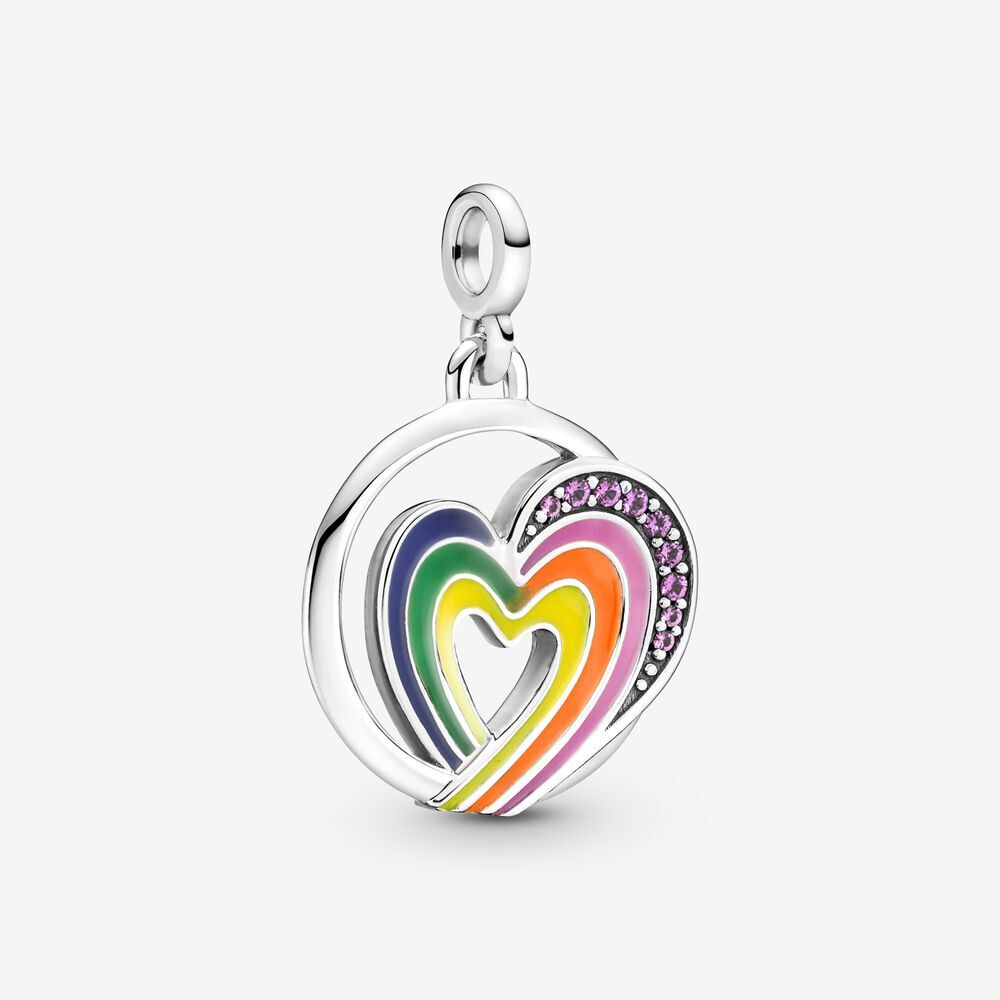 Bille médaillon coeur de libertés en arc-en-ciel Pandora Me, cristal mauve, argent