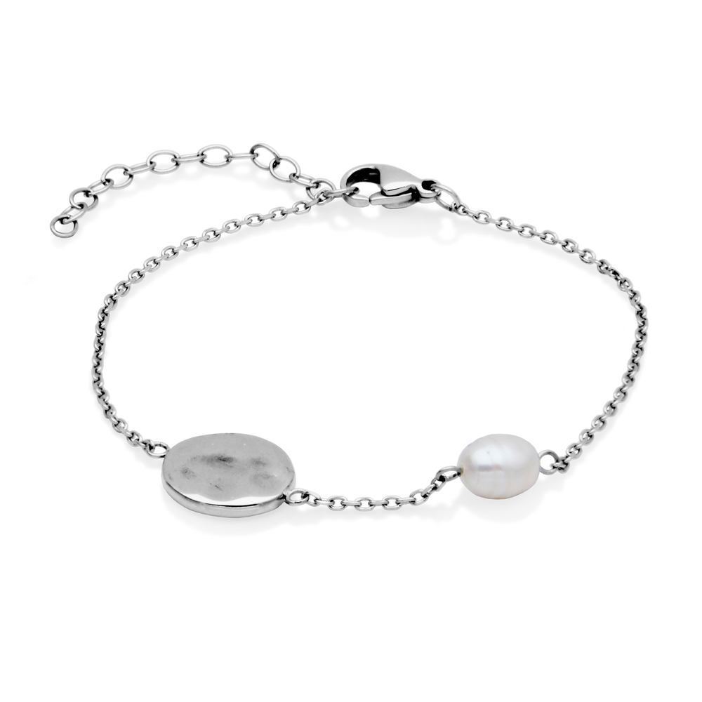 Bracelet acier, perle d'eau douce 6-8 mm - T1XG190165 - Steelx