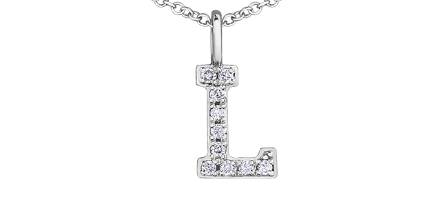 Pendentif lettre l, 5ts dia tot, or blanc - DD7530L - Corona